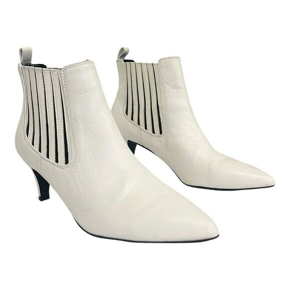 Bleecker & Bond Size 7 Beatriz White Leather Kitten Heel Ankle Boots Booties - Picture 1 of 10